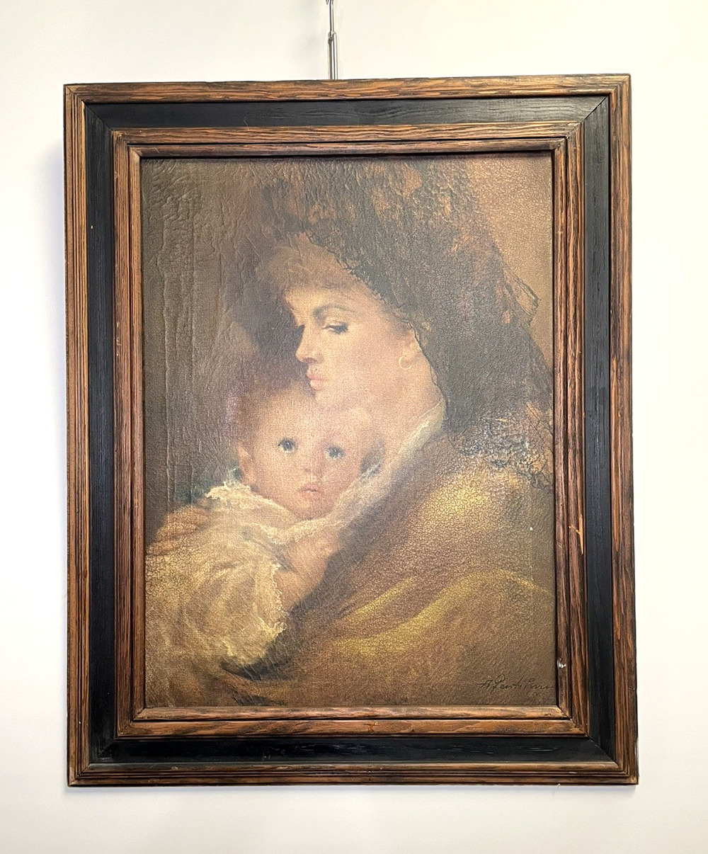 Vintage Print Mother & Child Framed Portrait 30.5"x24.5"